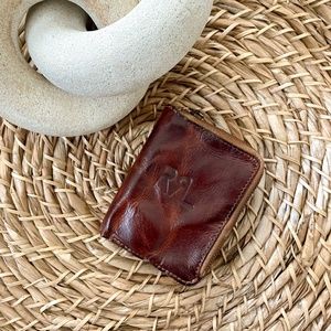 Double RL RRL Vintage Leather Patina Zippered Coin Case Bi Fold 6 Card Wallet